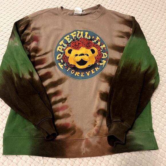 Grateful Dead Crewneck Sweatshirt Size Med. Tie-Dye Green Tan Pink Deadhead Bear - Picture 2 of 8